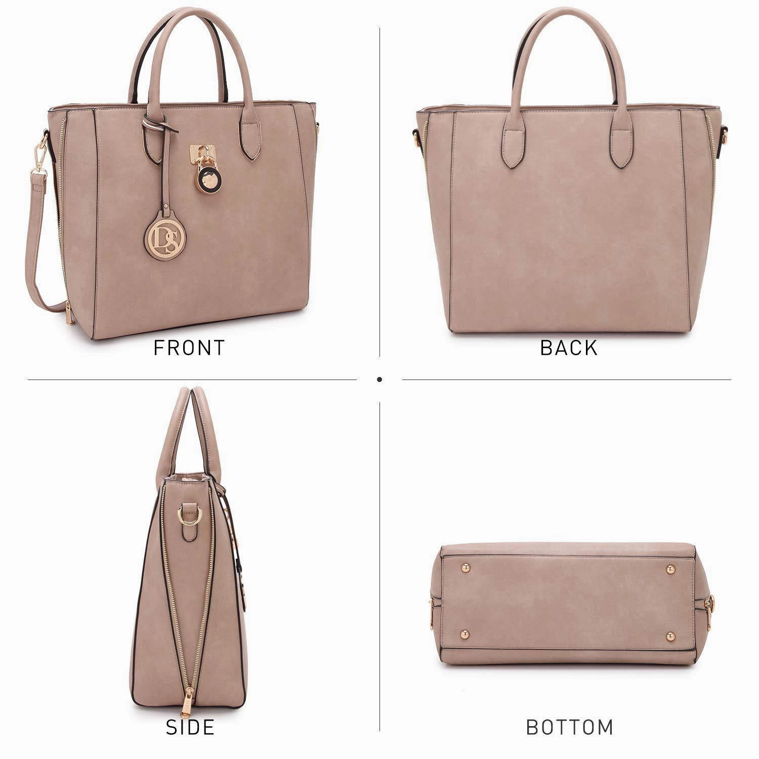 Solid-Color Emblem Tote Handbag