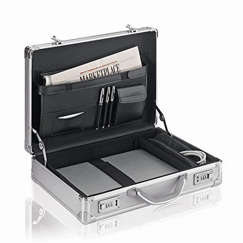 Solo Fifth Avenue 17.3 Inch Laptop Attach Briefcase, Hard-Sided With Combination Locks, Silver