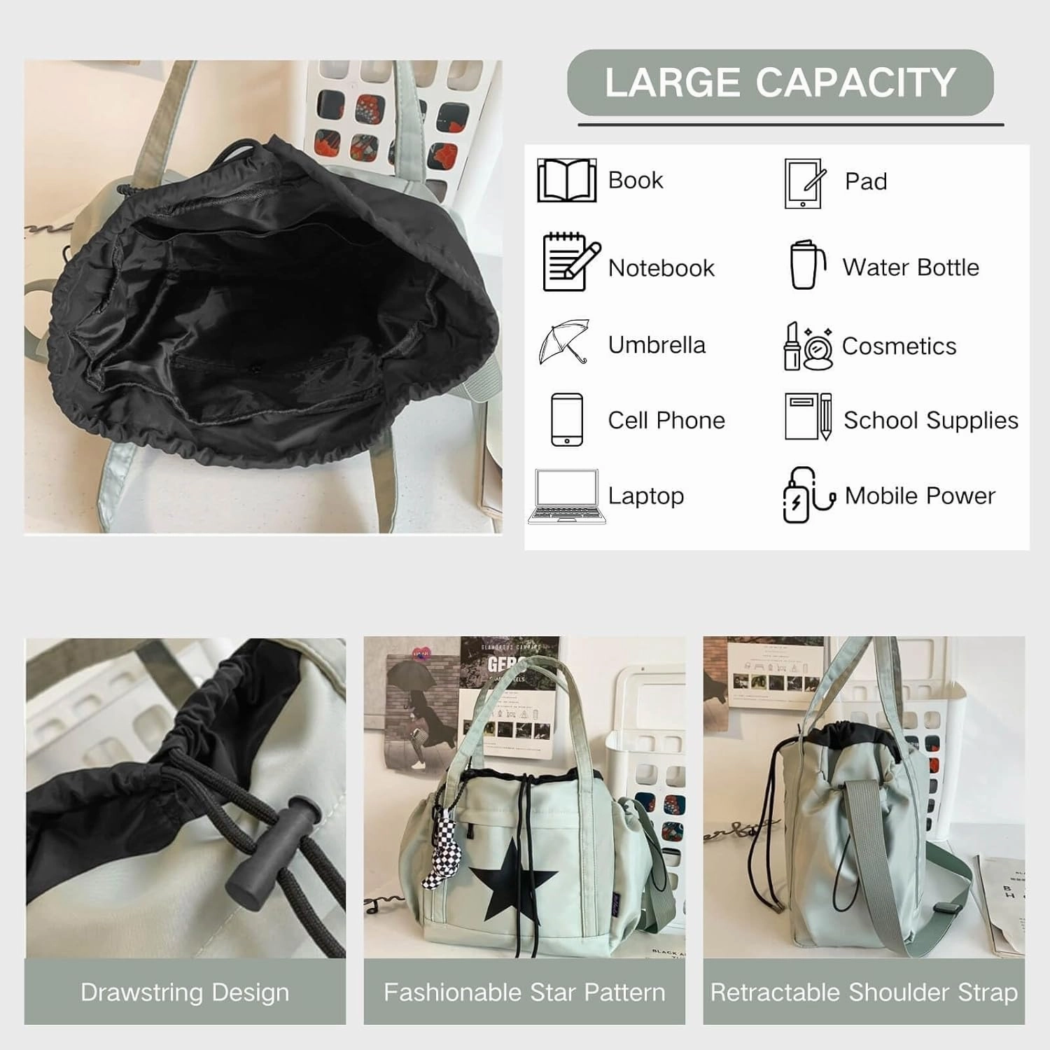 Star Messenger Bag, Vintage Star Tote Bag Y2K, Cute Aesthetic Crossbody Bag For Women, Fashion Shoulder Bag For Travel Bags