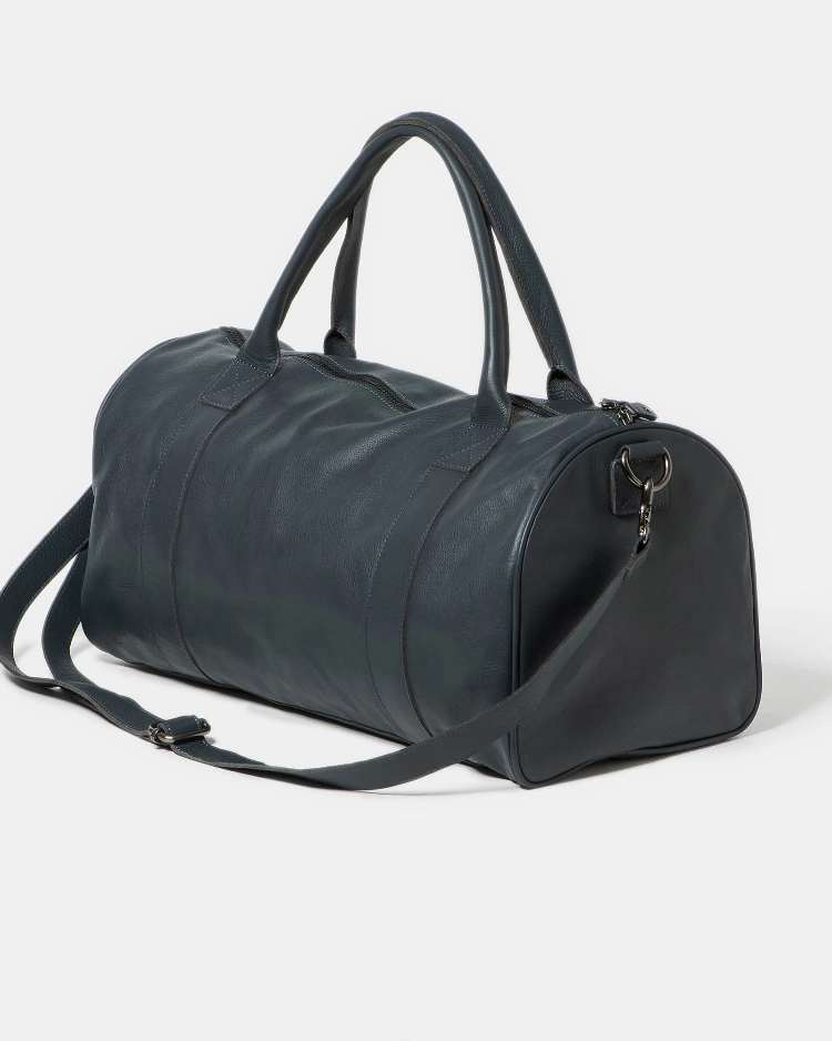 Stitch & Hide Leather Globe Weekender Duffle Bag Deep Sea Blue - FREE WALLET POUCH
