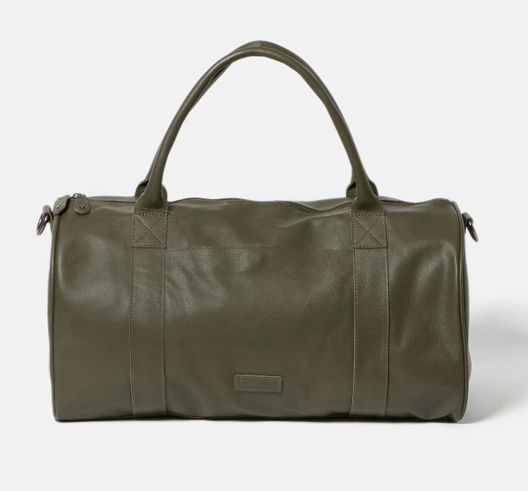 Stitch & Hide Leather Globe Weekender Duffle Bag Olive Green - FREE WALLET POUCH