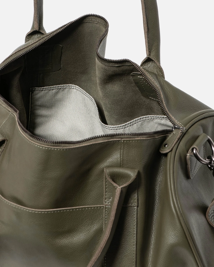 Stitch & Hide Leather Globe Weekender Duffle Bag Olive Green - FREE WALLET POUCH