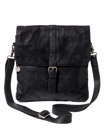 STITCH & HIDE WASHED LEATHER BERLIN REPORTER/SHOULDER BAG BLACK - FREE WALLET POUCH
