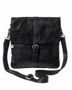 STITCH & HIDE WASHED LEATHER BERLIN REPORTER/SHOULDER BAG BLACK - FREE WALLET POUCH