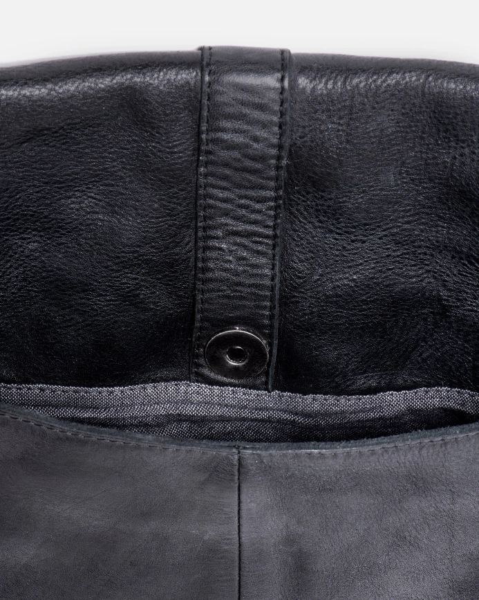 STITCH & HIDE WASHED LEATHER BERLIN REPORTER/SHOULDER BAG BLACK - FREE WALLET POUCH