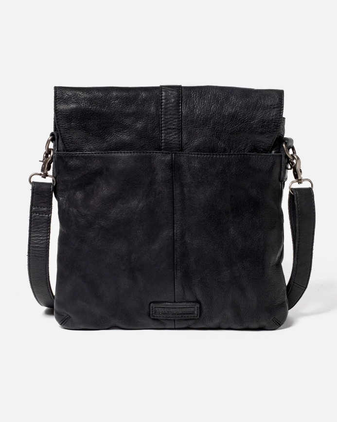 STITCH & HIDE WASHED LEATHER BERLIN REPORTER/SHOULDER BAG BLACK - FREE WALLET POUCH
