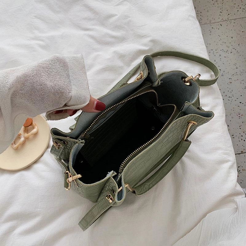 Stone Pattern Leather Bucket Bag