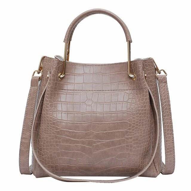 Stone Pattern Leather Bucket Bag