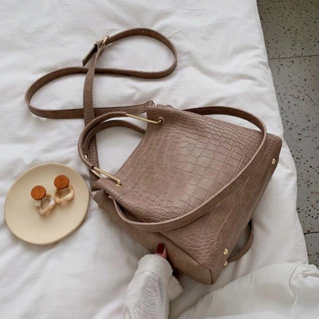 Stone Pattern Leather Bucket Bag