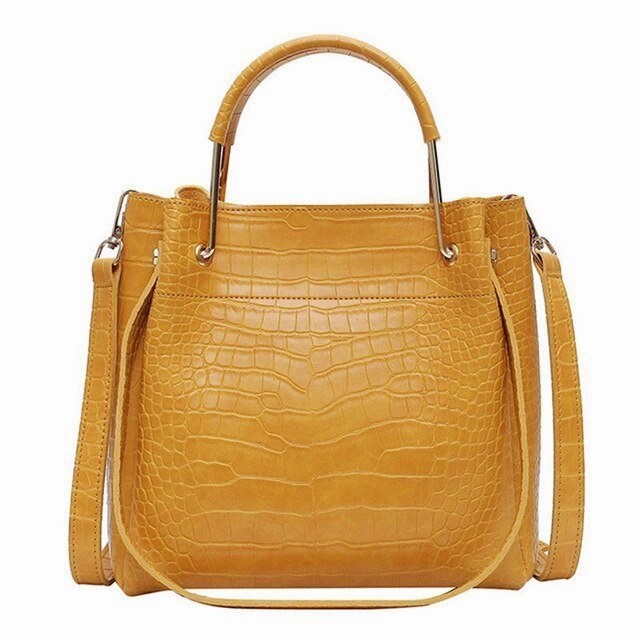 Stone Pattern Leather Bucket Bag