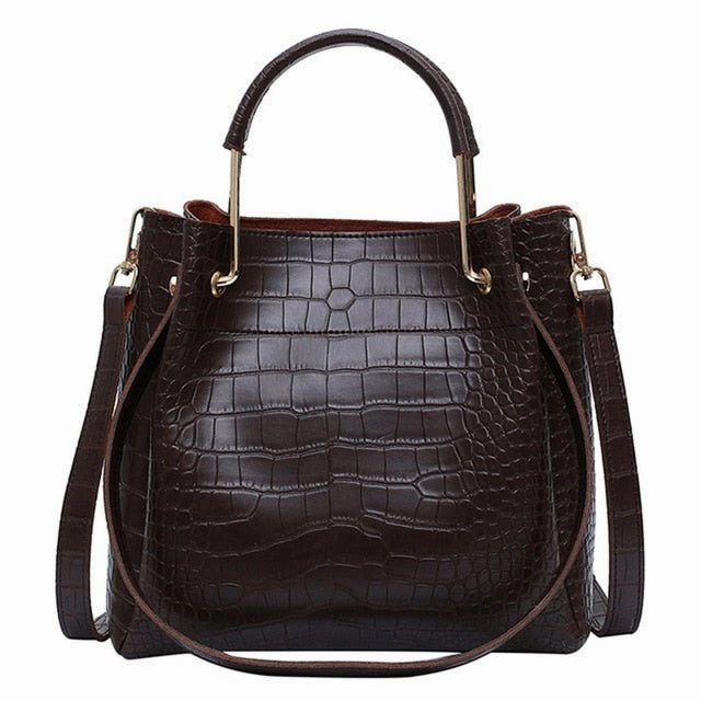 Stone Pattern Leather Bucket Bag