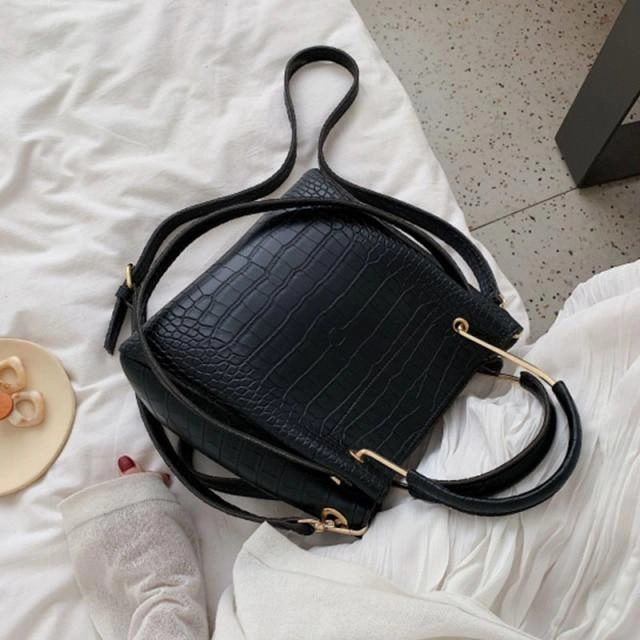 Stone Pattern Leather Bucket Bag
