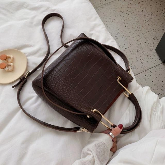Stone Pattern Leather Bucket Bag