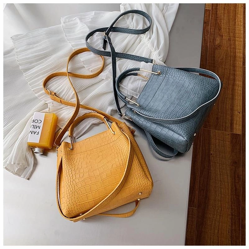 Stone Pattern Leather Bucket Bag
