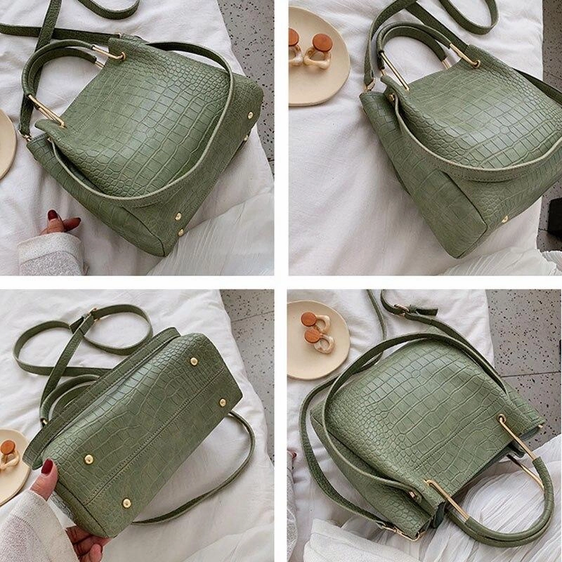 Stone Pattern Leather Bucket Bag
