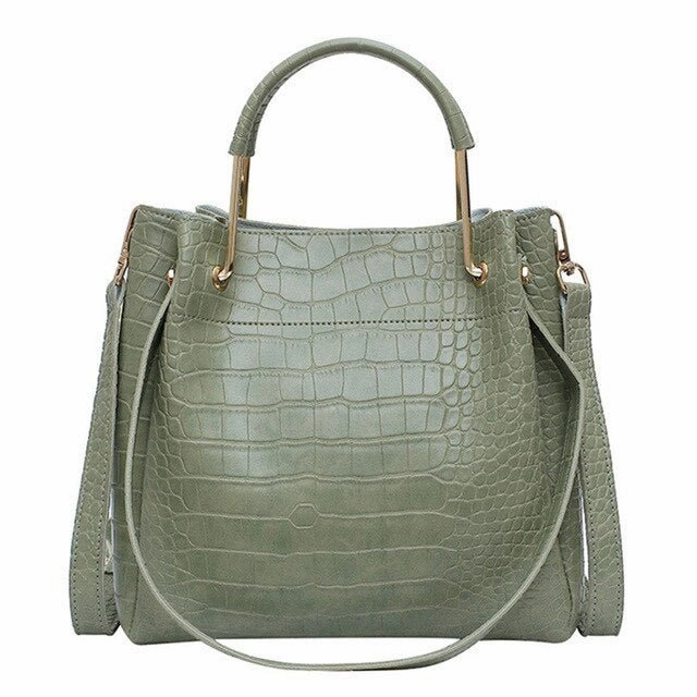 Stone Pattern Leather Bucket Bag