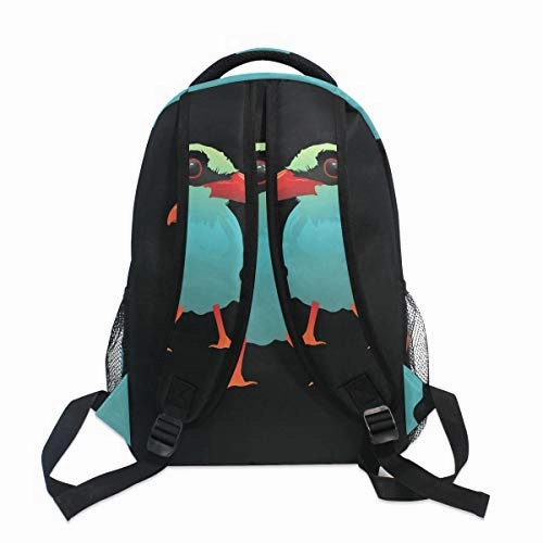 Stylish Blue Cartoon Bird Backpack- Lightweight School College Travel Bags, ChunBB 16" x 11.5" x 8"
