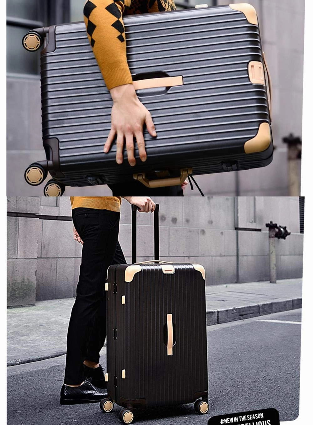 Suitcase, Aluminum Frame Trolley Case, Universal Wheel Luggage Code Suitcase High-Grade Aluminum Frame, Black, 26 inch