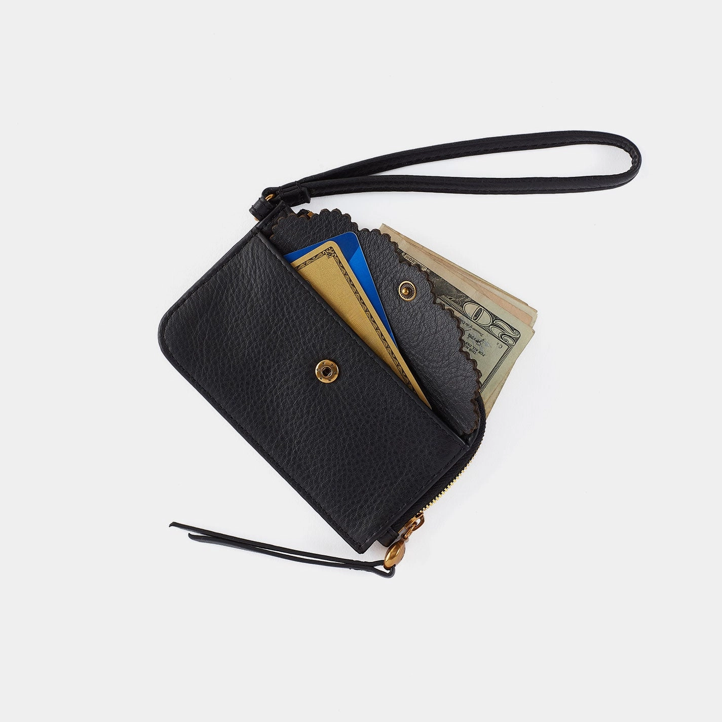 Tabby Card Wristlet In Metallic Leather - Cameo Quartz