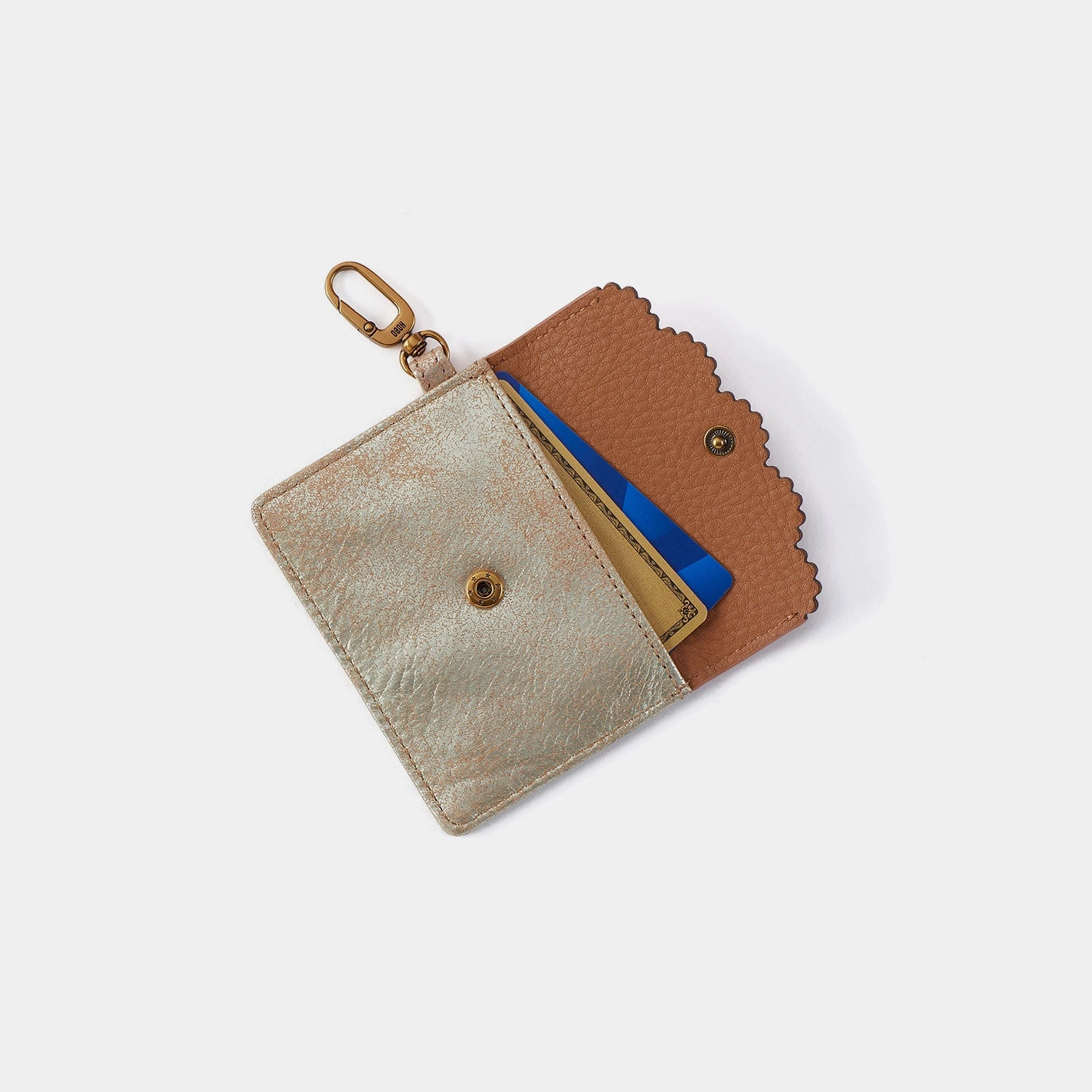 Tabby Flap Card Case In Metallic Leather - Saddle Stardust