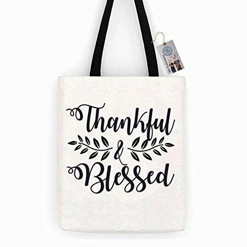 Thankful & Blessed Thanksgiving Cotton Canvas Tote Bag Day Trip Bag Carry All