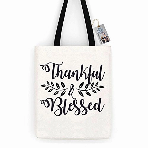 Thankful & Blessed Thanksgiving Cotton Canvas Tote Bag Day Trip Bag Carry All