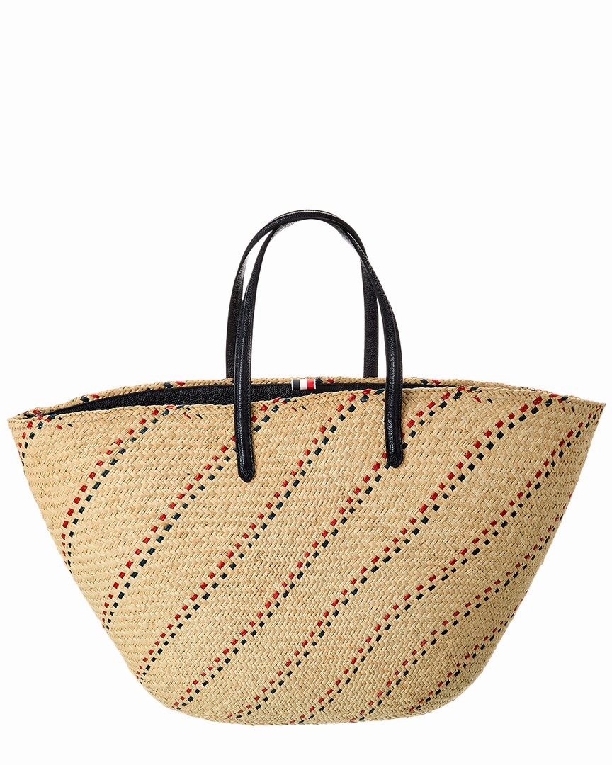 Thom Browne Large Raffia & Leather Basket Tote