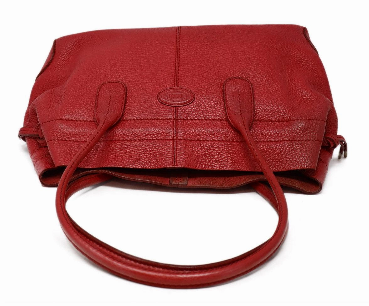 Tod's Red Grained Leather Tote