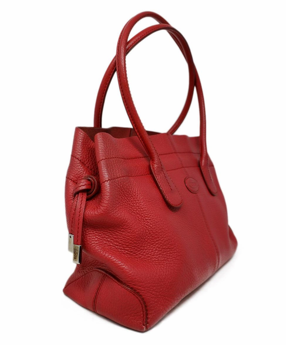 Tod's Red Grained Leather Tote