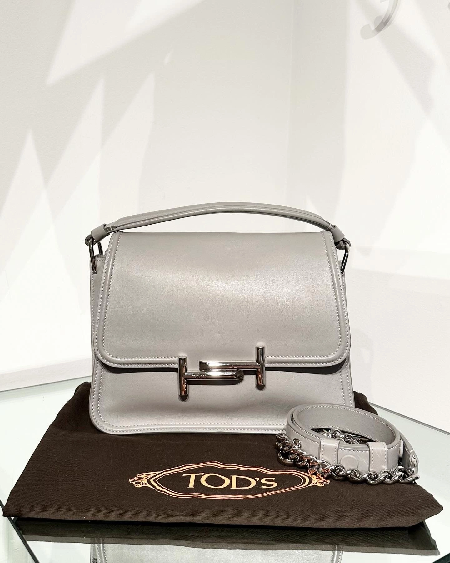 TODS Small Double T Logo Leather Handle Shoulder Crossbody Bag
