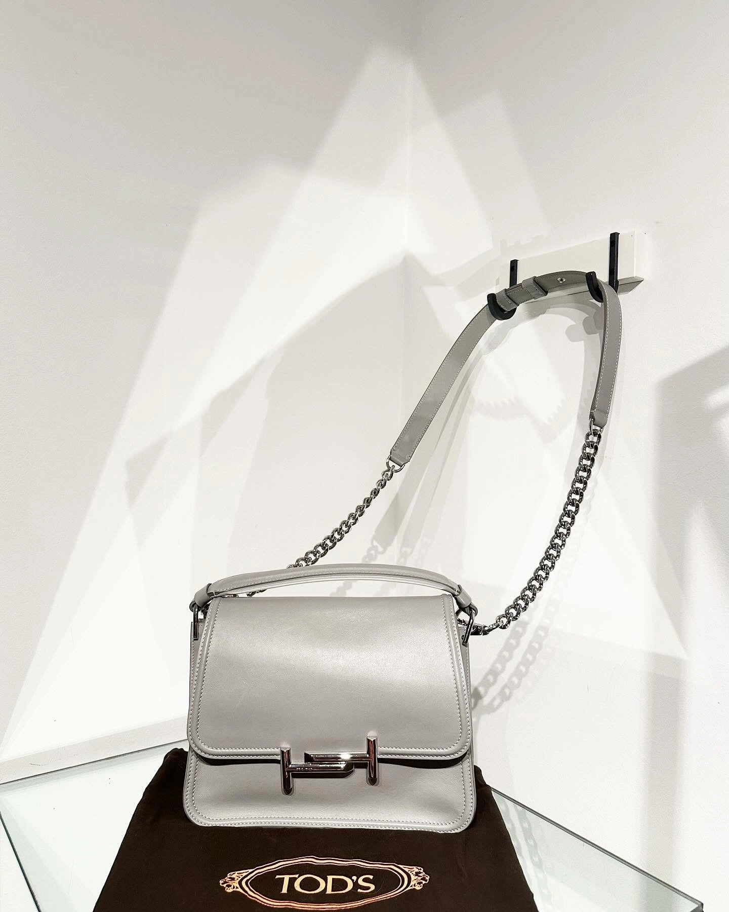 TODS Small Double T Logo Leather Handle Shoulder Crossbody Bag