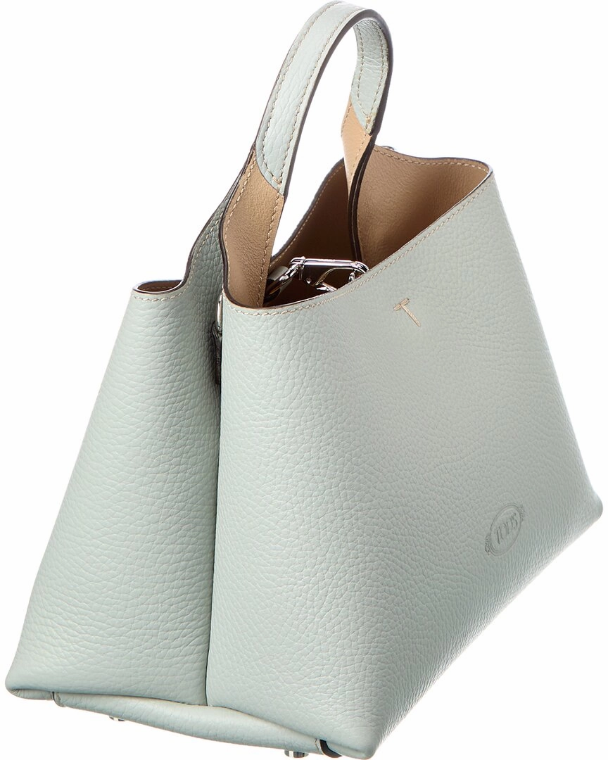 TODs T Logo Charm Leather Tote