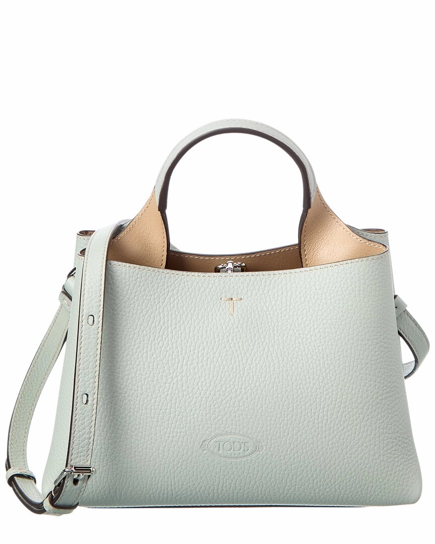 TODs T Logo Charm Leather Tote