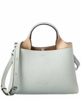 TODs T Logo Charm Leather Tote