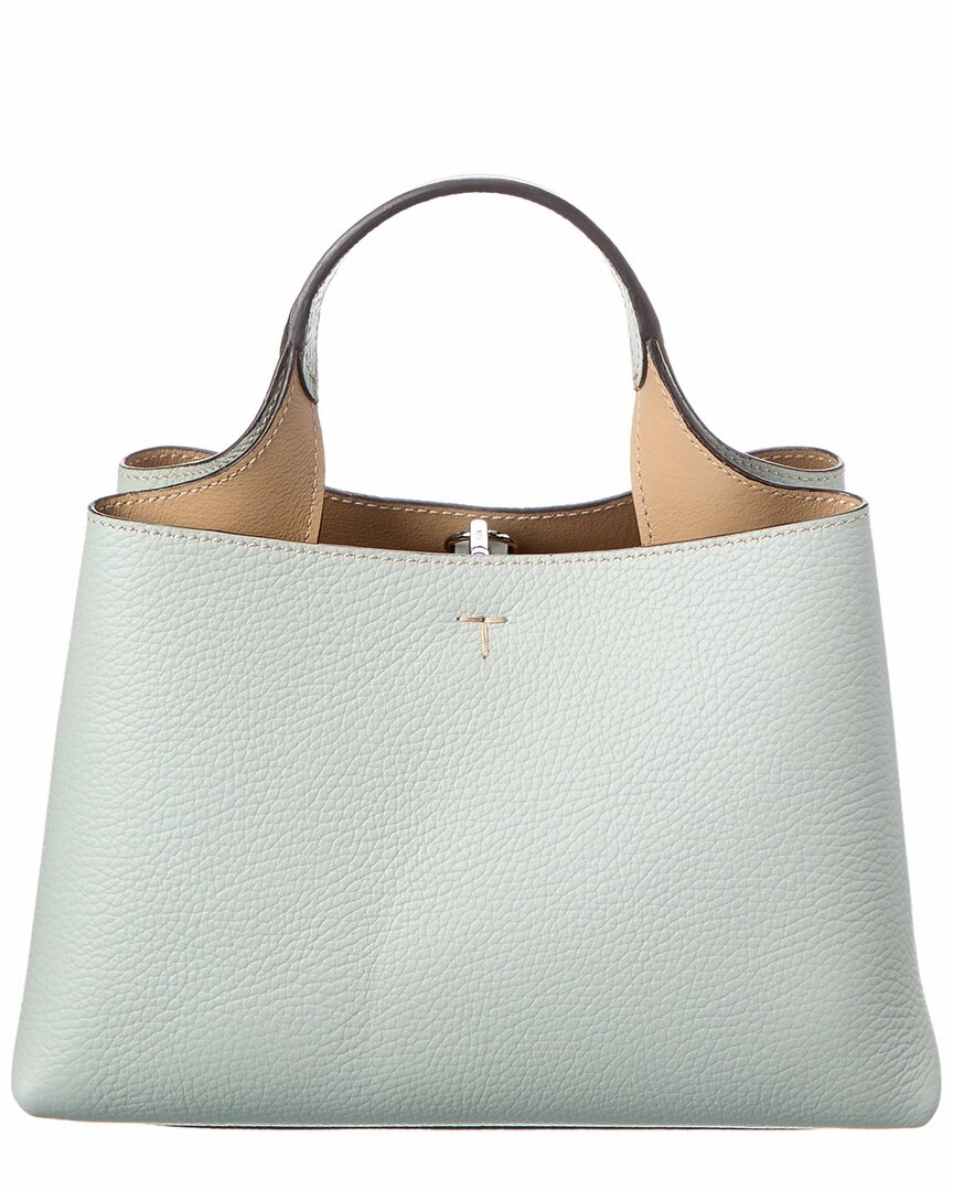 TODs T Logo Charm Leather Tote