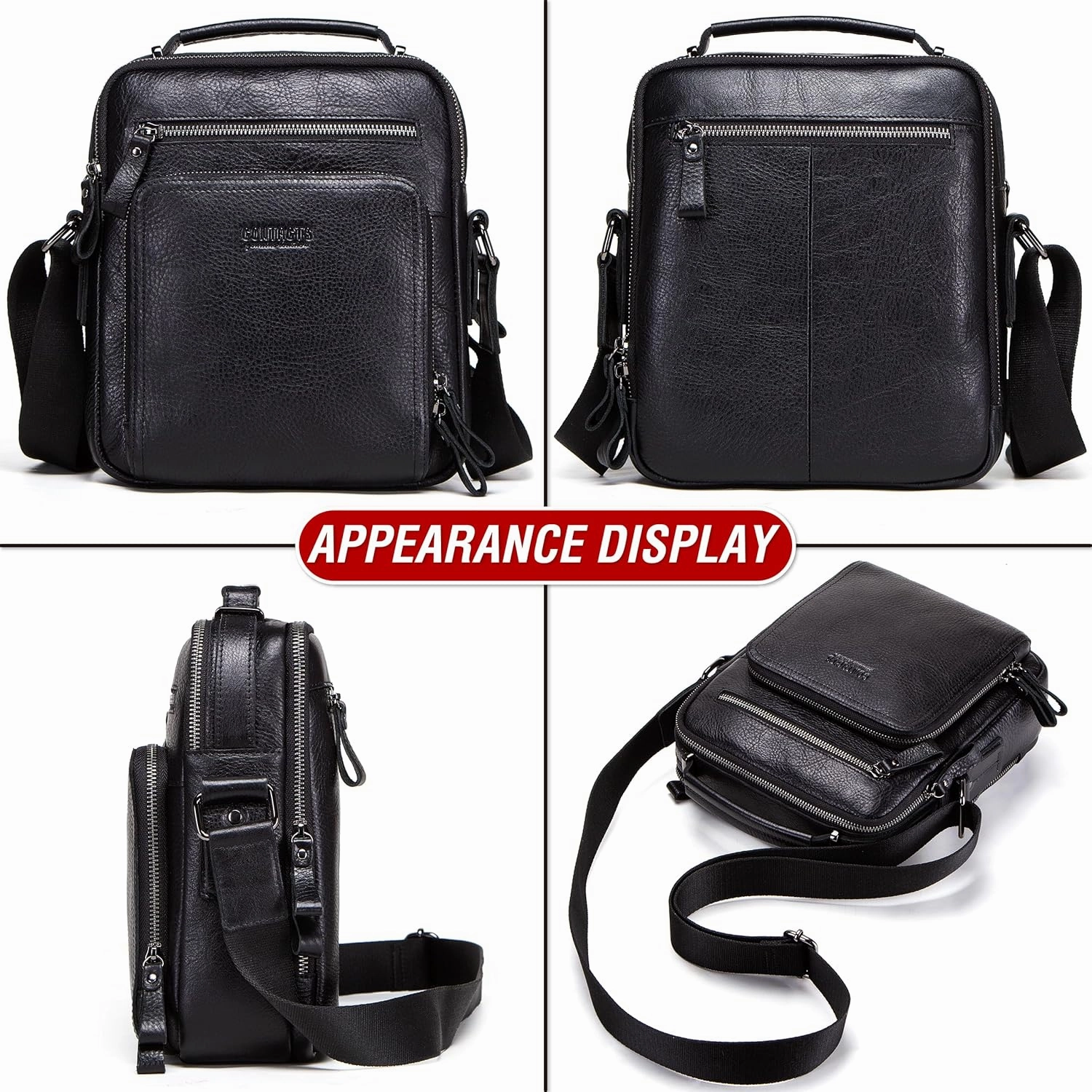 Top Grain Leather 11" Messenger Bag for Man & Woman, Multi Pockets, Fits to 8.3"/10.9" iPad for Daily/School/Business/Travel