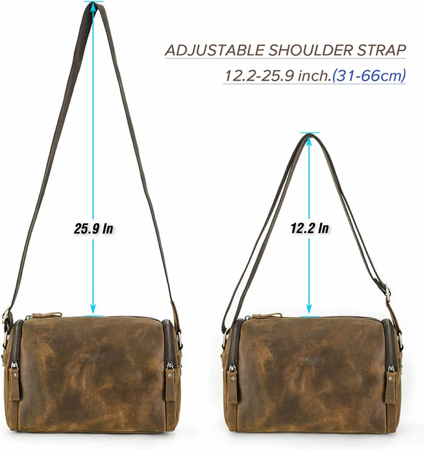 Top Grain Leather 11" Messenger Bag for Man & Woman, Multi Pockets, Fits to 8.3"/10.9" iPad for Daily/School/Business/Travel