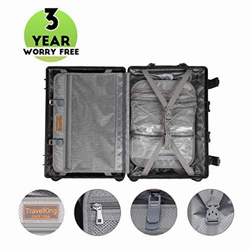Travelking All Aluminum Carry On Luggage with TSA Locks Metal Hard Shell Spinner Suitcase (New Arrival Black, 20 Inch)
