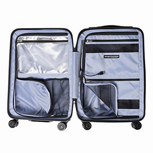 Travelpro Luggage Crew 11 21" Carry-on Slim Hardside Spinner w/USB Port, Obsidian Black/Blue Interior