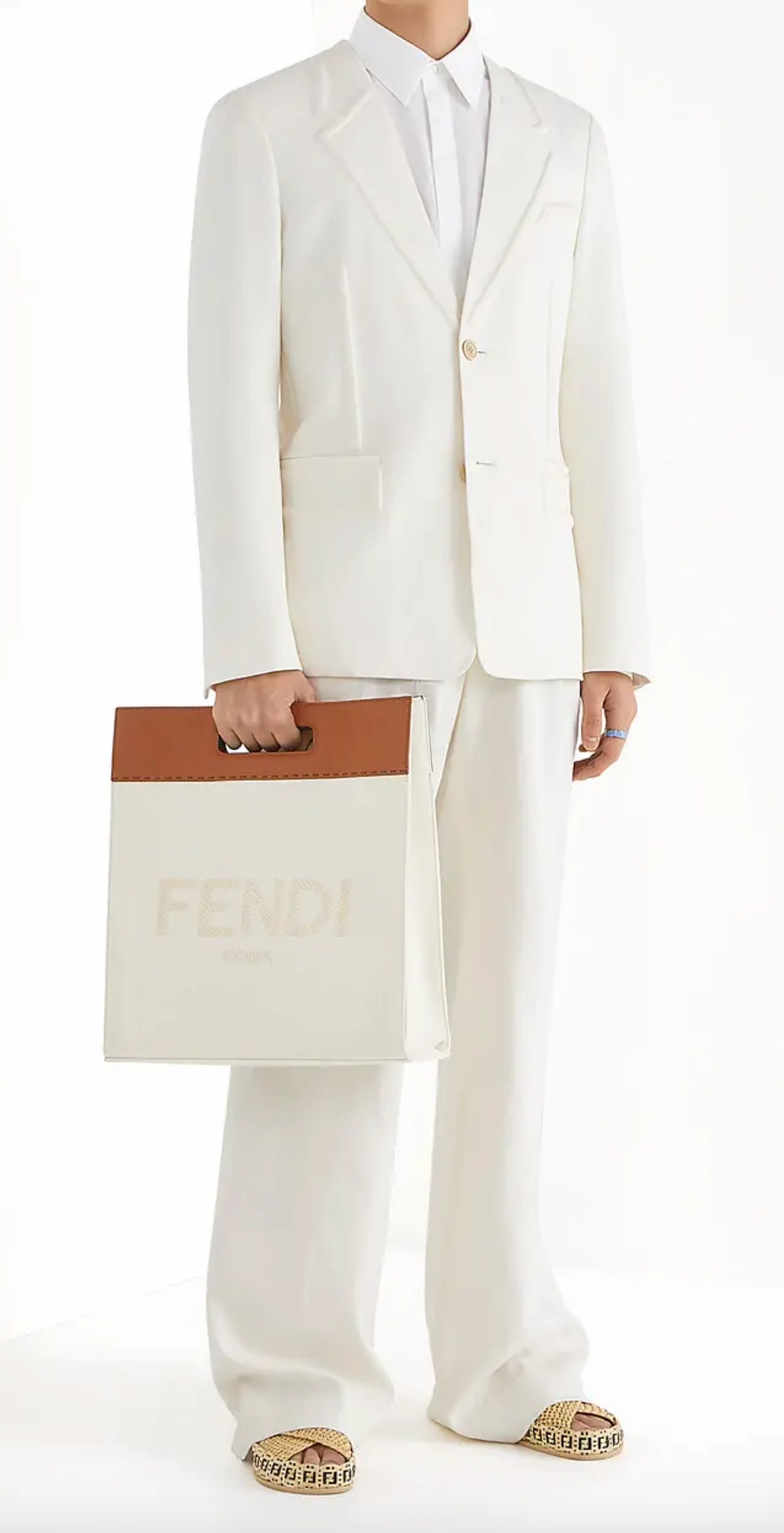 Two-tone Canvas and Leather Shopping Bag