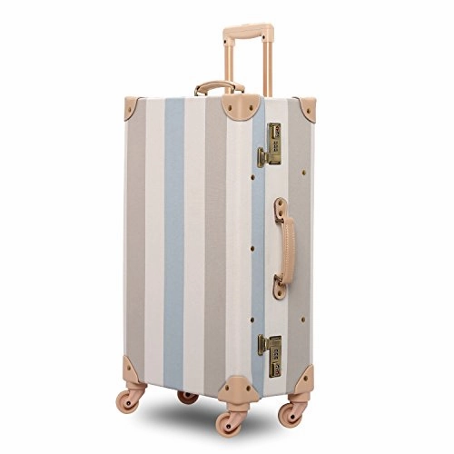 Unitravel Hardside Travel Luggage Vintage Floral Suitcase Stripe Spinner Wheels