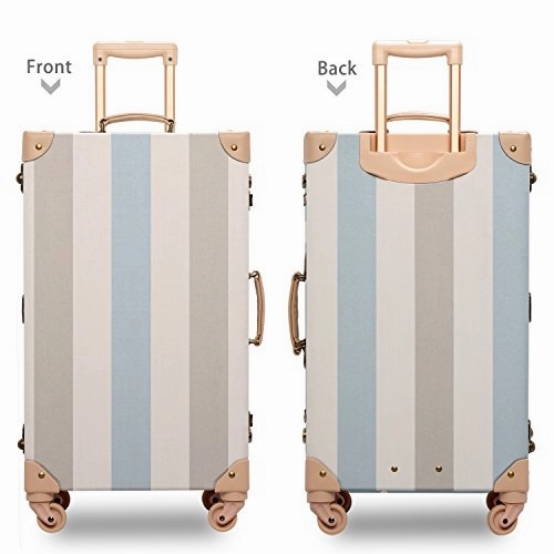 Unitravel Hardside Travel Luggage Vintage Floral Suitcase Stripe Spinner Wheels