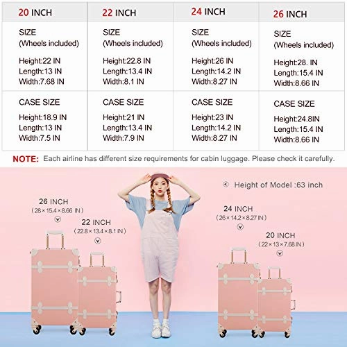 Unitravel Retro Rolling Suitcase Lightweight PU Trunk Luggage for Women