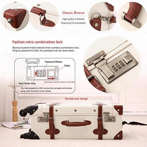 Unitravel Vintage Suitcase Retro PU Trunk Rolling Spinner Lightweight Luggage