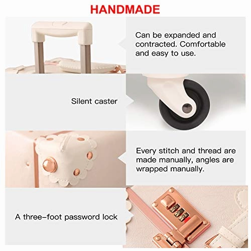 urecity Womens Luxury Vintage Trunk Luggage Set 2 Piece Cute Retro Pink Hardside Suitcase 20"