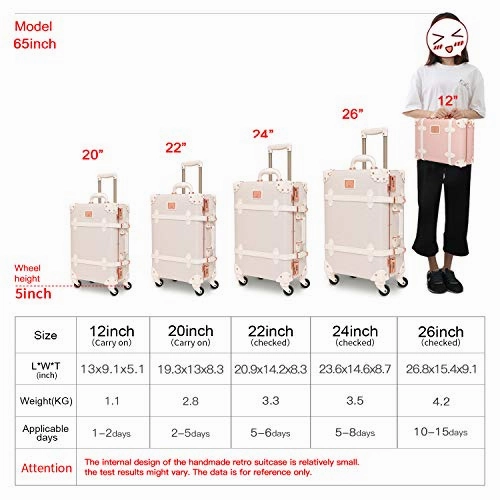 urecity Womens Luxury Vintage Trunk Luggage Set 2 Piece Cute Retro Pink Hardside Suitcase 20"