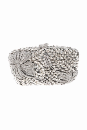 Uretro Crystal Rhinestone Monochromatic Floral Embellished Evening Clutch
