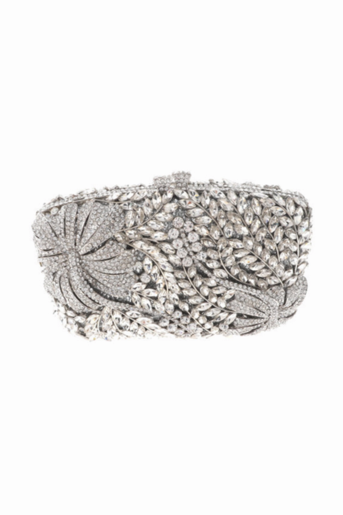 Uretro Crystal Rhinestone Monochromatic Floral Embellished Evening Clutch