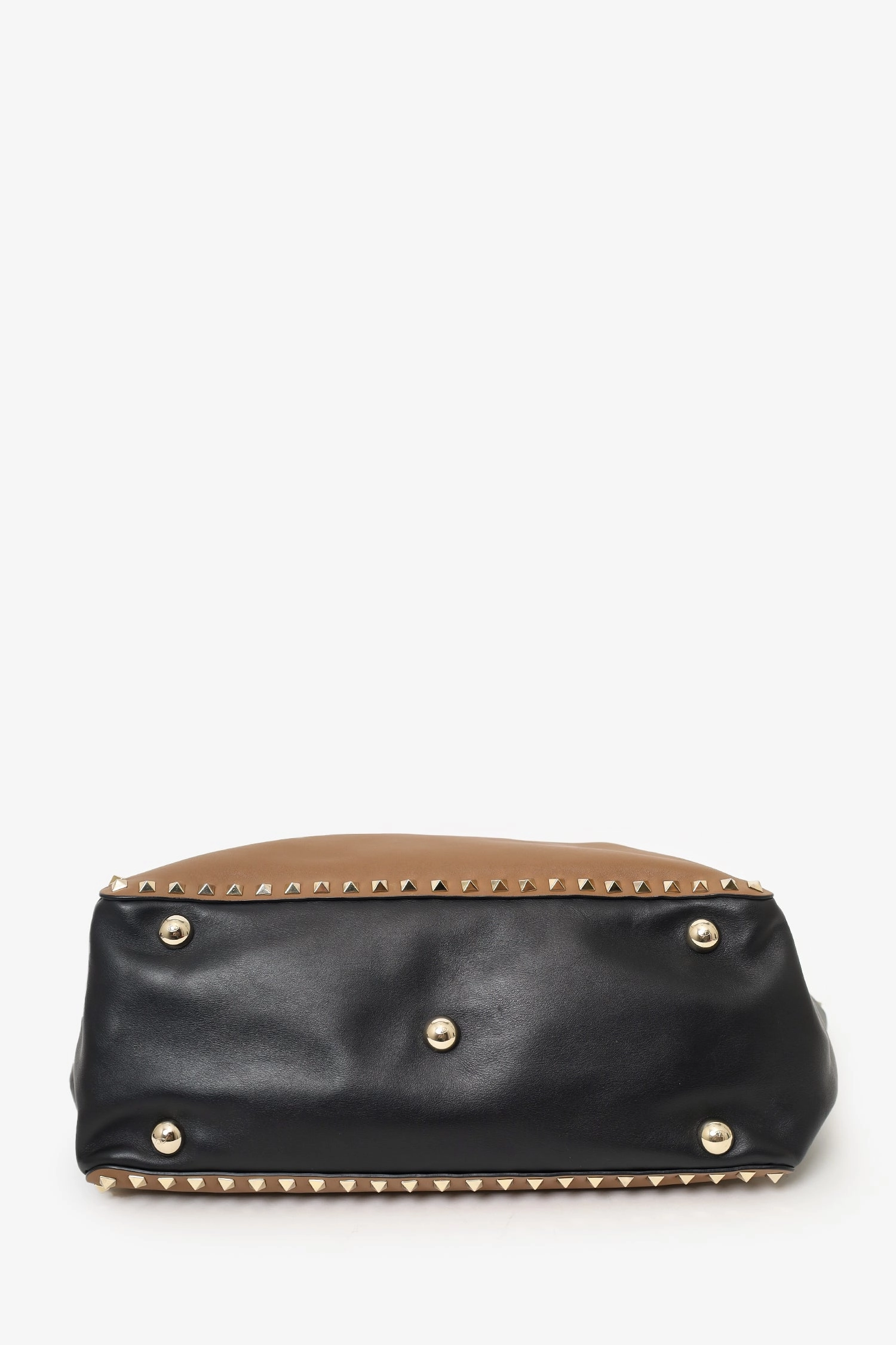 Valentino Black/Brown Leather Rockstud Tote with Strap