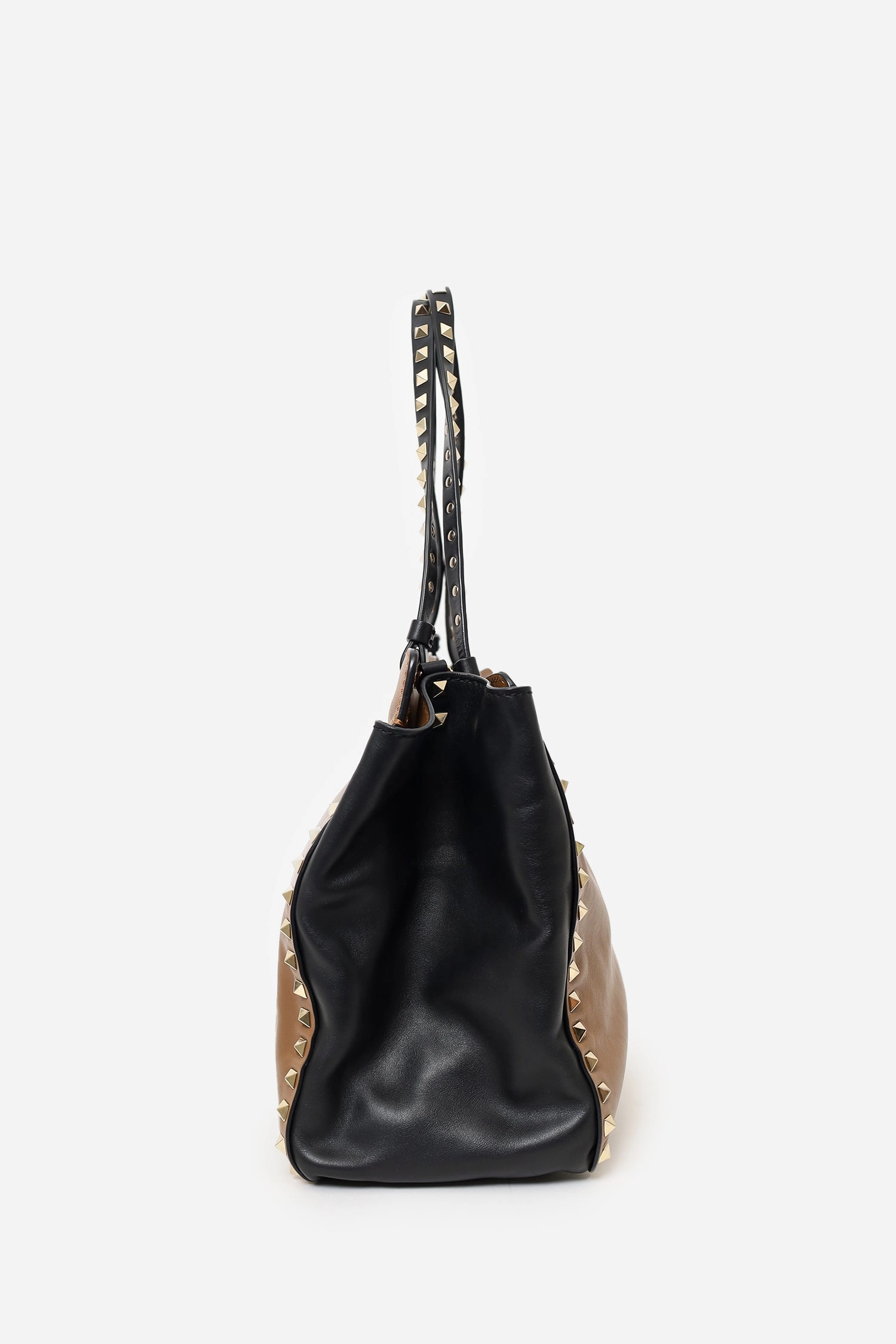 Valentino Black/Brown Leather Rockstud Tote with Strap